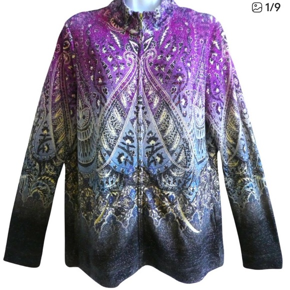 Chicos Zenergy Zip Front Women's Purple and Blue Paisley Jacket Size 0 (4-6) - Picture 1 of 7